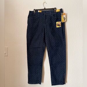 New Lee Perfect Fit Jeans Womens 14 Dark Wash Polka Dot Slim Ankle Crop Zip